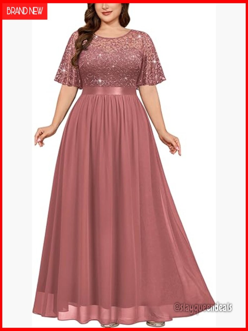 Plus Size Sequin Lace Butterfly Sleeve Maxi Dress